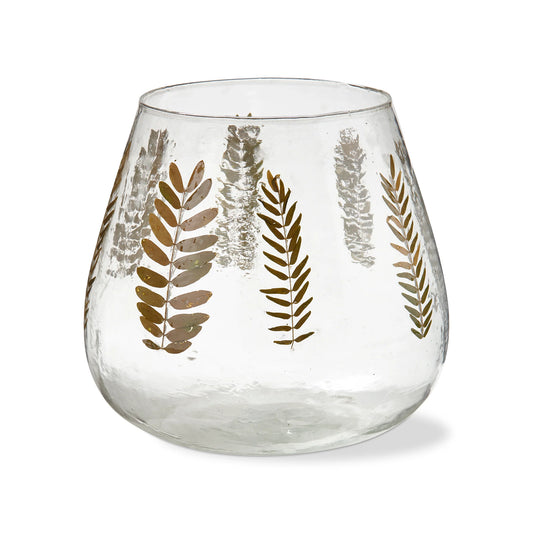 Embedded Sprig Leaf Hurricane Candle Holder