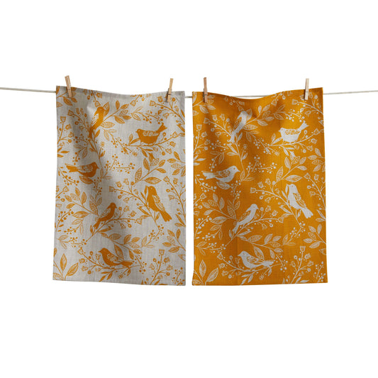 Canyon Print Birds & Vines Dishtowel, Set Of 2