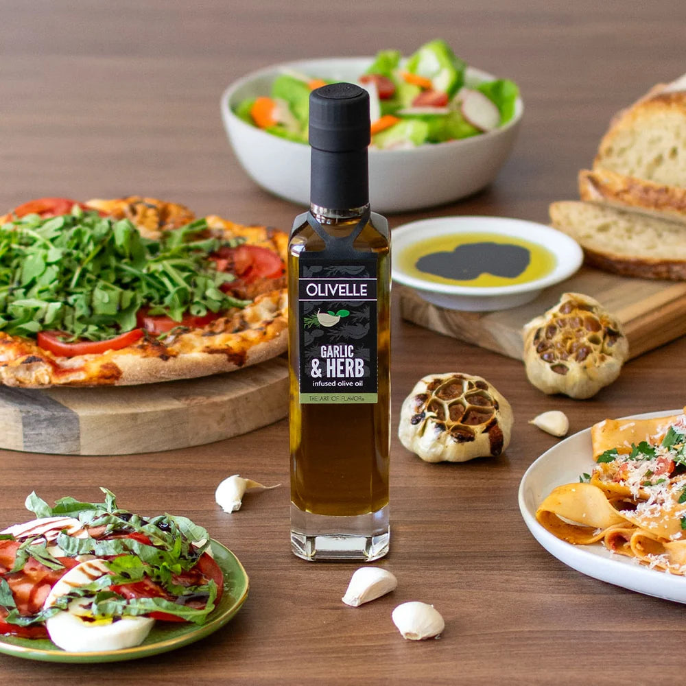 Olivelle Perfect Pairing Gift - Garlic & Herb Infused Olive Oil & Sun-Dried Tomato Barrel Aged Balsamic