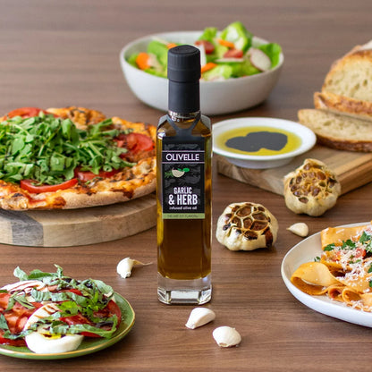 Olivelle Perfect Pairing Gift - Garlic & Herb Infused Olive Oil & Sun-Dried Tomato Barrel Aged Balsamic