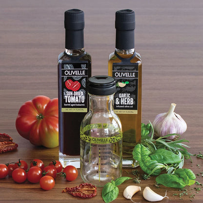 Olivelle Perfect Pairing Gift - Garlic & Herb Infused Olive Oil & Sun-Dried Tomato Barrel Aged Balsamic
