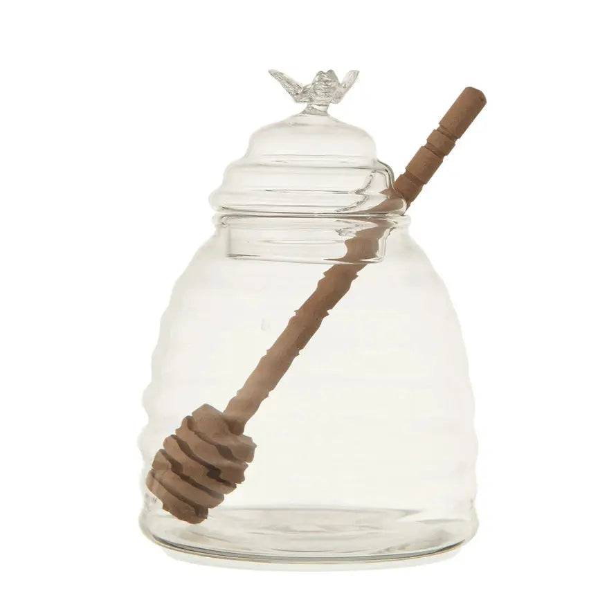 Glass Honey Jar With Wood Honey Dipper CREATIVE CO-OP