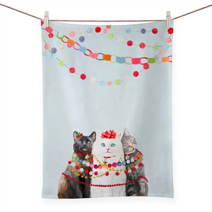 GreenBox Art Festive Cat Trio Tea Towel GREENBOX ART