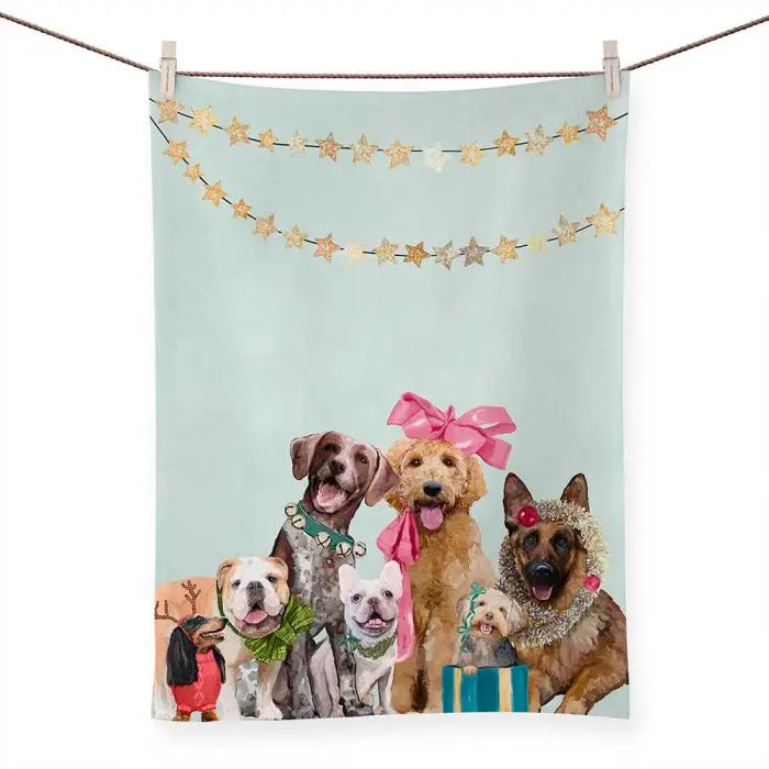 GreenBox Art Festive Puppy Pack Bright Tea Towel GREENBOX ART