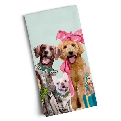 GreenBox Art Festive Puppy Pack Bright Tea Towel GREENBOX ART