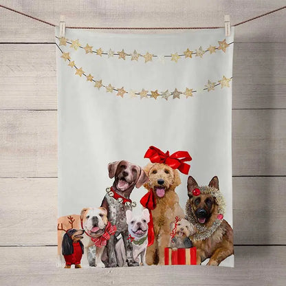 GreenBox Art Festive Puppy Pack Tea Towel Linen Browns Kitchen