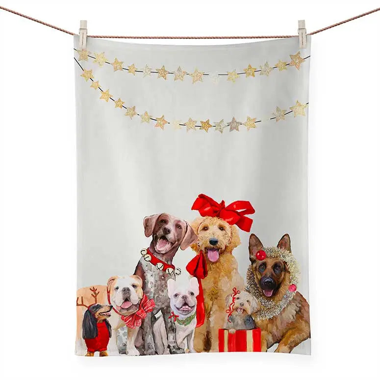 GreenBox Art Festive Puppy Pack Tea Towel Linen Browns Kitchen