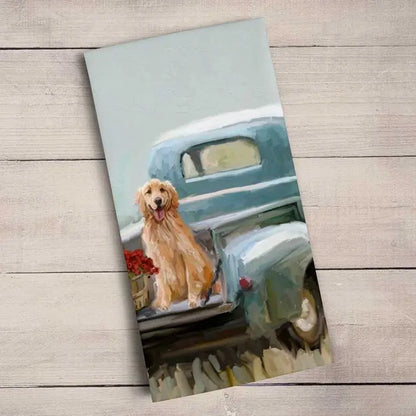 GreenBox Golden Pup In Truck Tea Towel GREENBOX ART