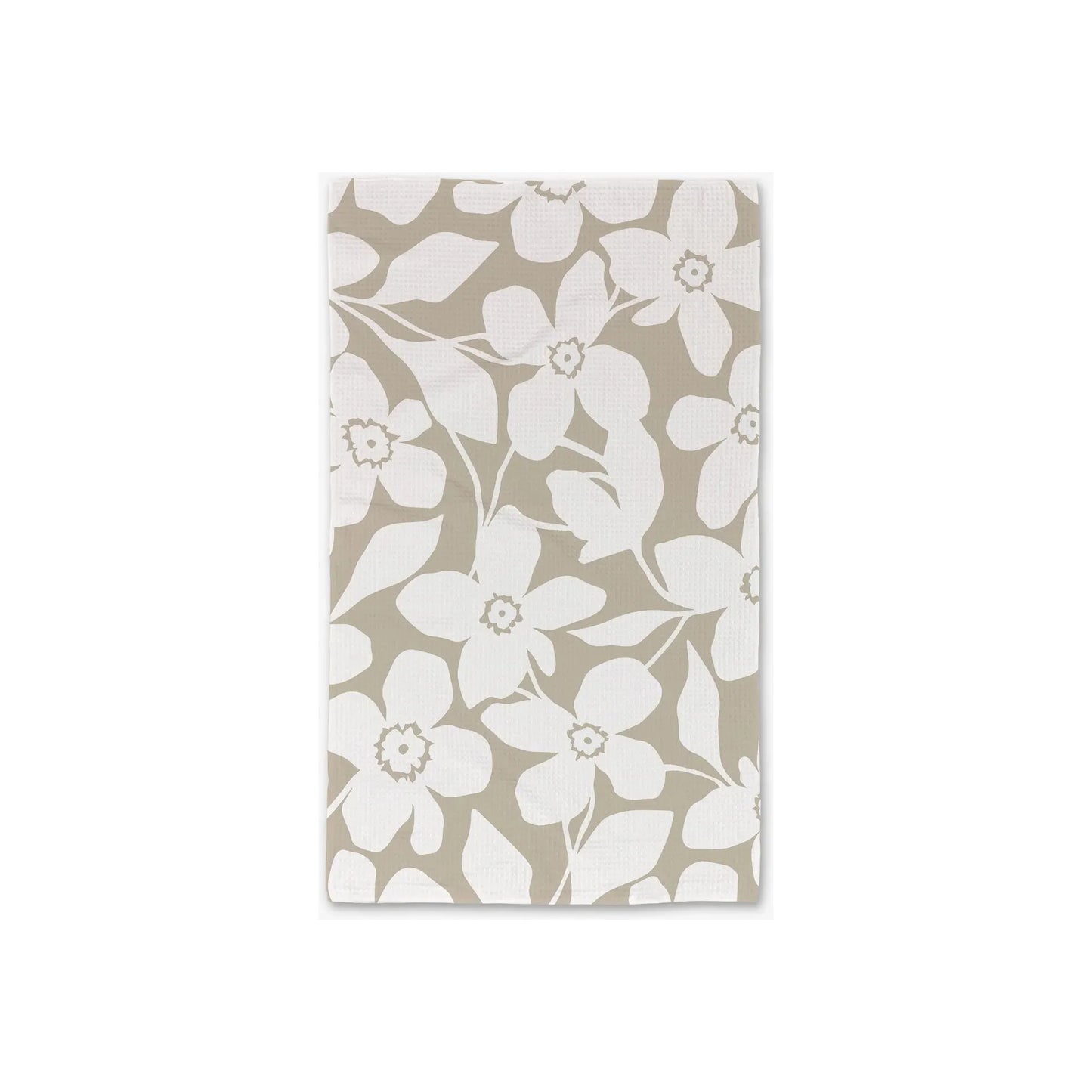 Big Tan Flowers Geometry Tea Towel