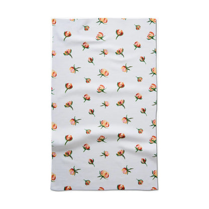 Yellow Rosebuds Geometry Tea Towel