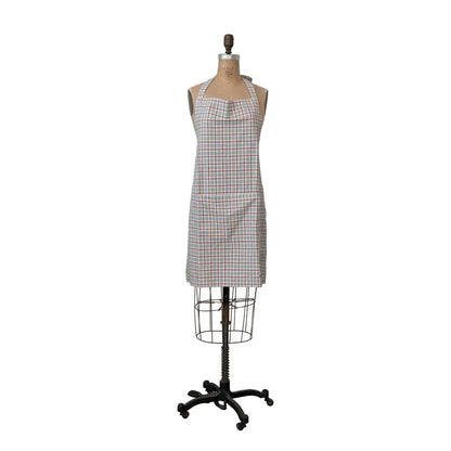 Creative Co Op Holiday Woven Cotton Apron with Grid Pattern, Grey and Sienna Color 32"L x 28"W CREATIVE CO-OP