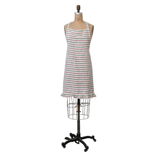 Creative Co Op Holiday Woven Cotton Striped Apron with Ruffle 32"L x 28"W CREATIVE CO-OP