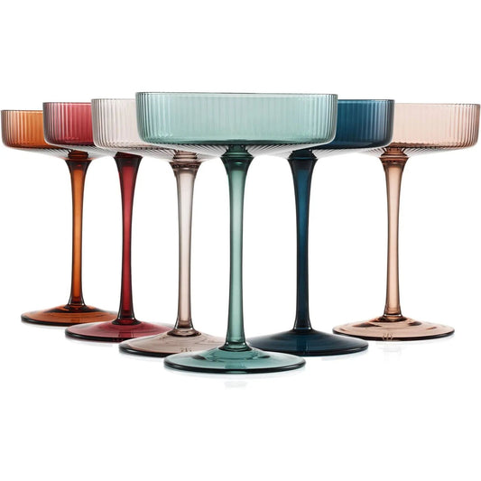 Art Deco Ribbed Pastel Coupe, & Cocktail Glass Barware Browns Kitchen