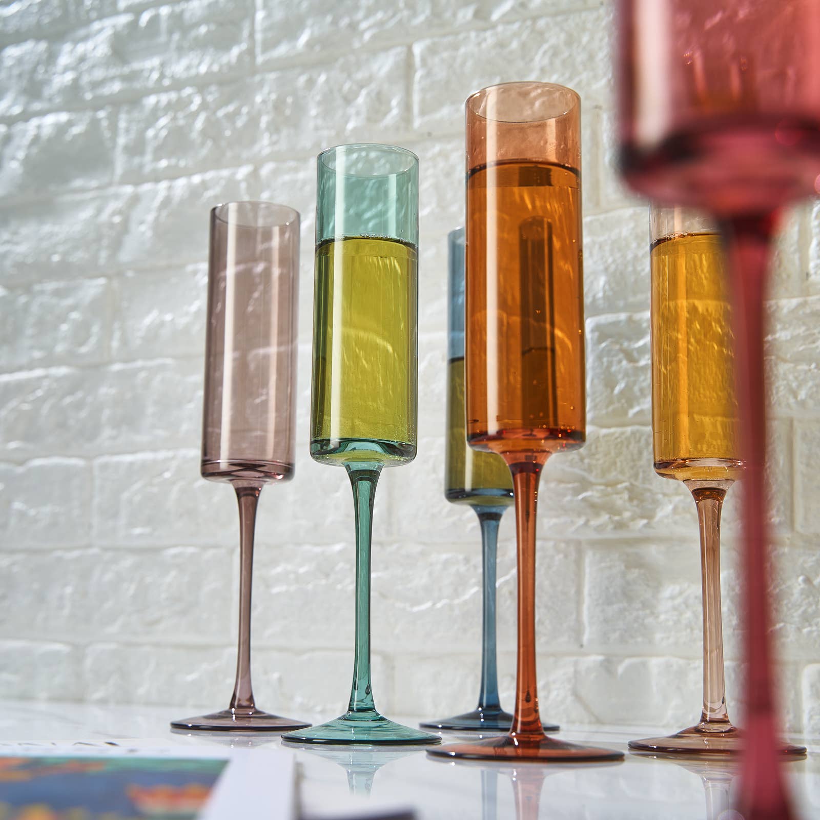 Khen Muted Rainbow Champagne Flute Stemmed Glasses Set of 6  Browns Kitchen