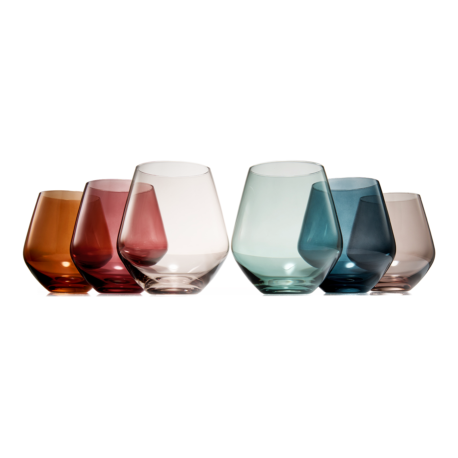 Pastel Colored Stemless Crystal Wine Glasses - 6 set  Browns Kitchen