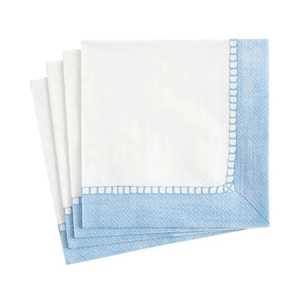 Linen Border Paper Cocktail Napkins in Light Blue - 20 Per Package Caspari