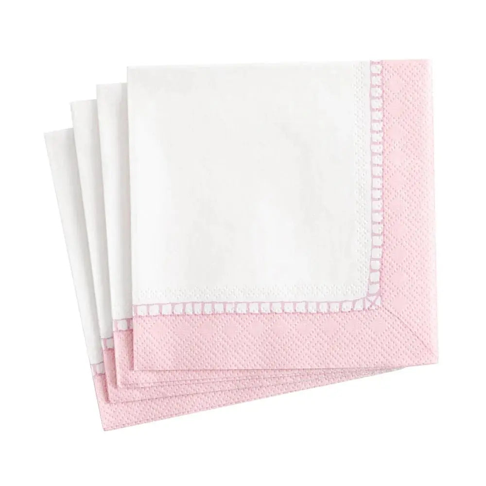 Linen Border Paper Cocktail Napkins in Petal Pink - 20 Per Pack Caspari