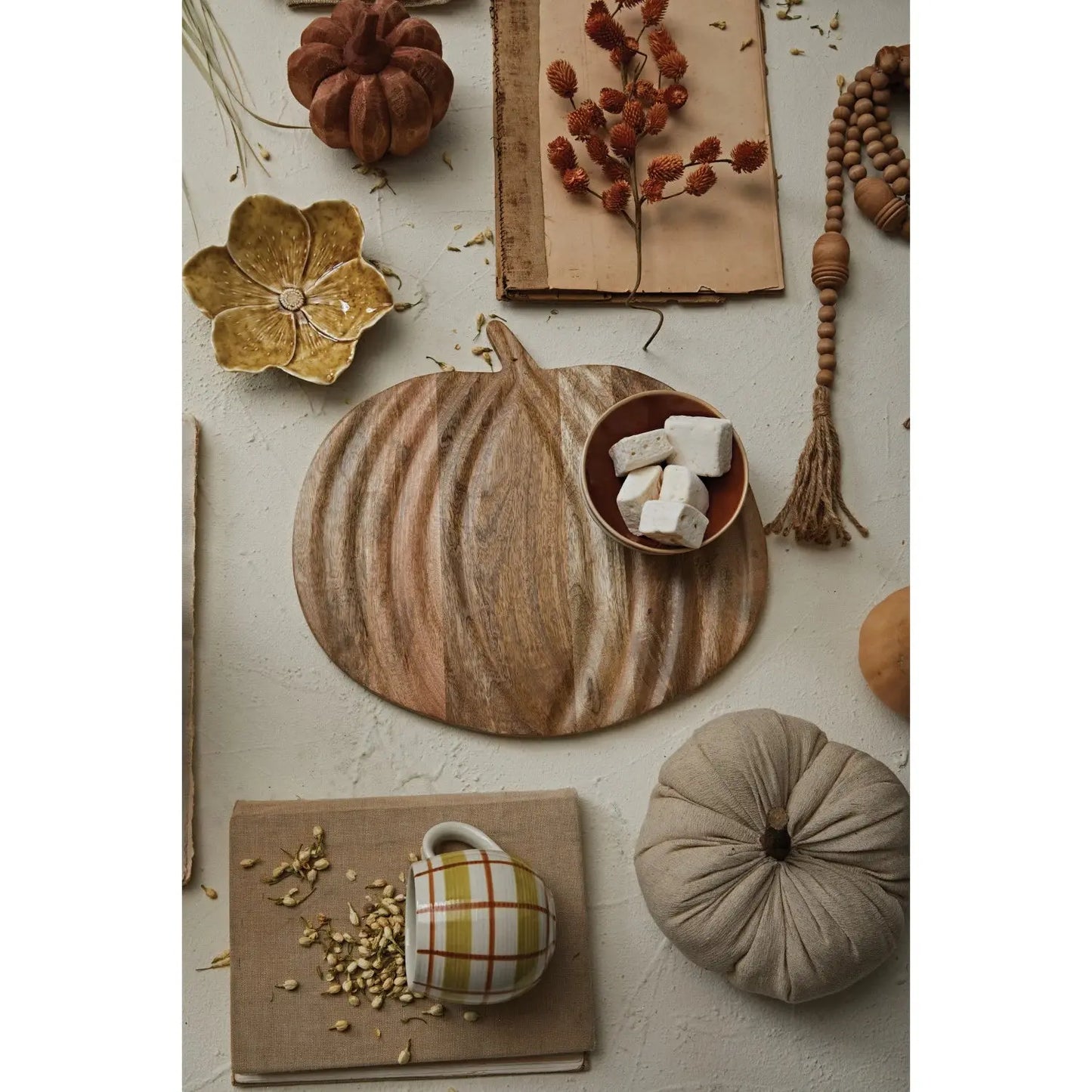 Mango Wood Pumpkin Shaped Cheese/Serving Board, Natural Cutting Boards Browns Kitchen