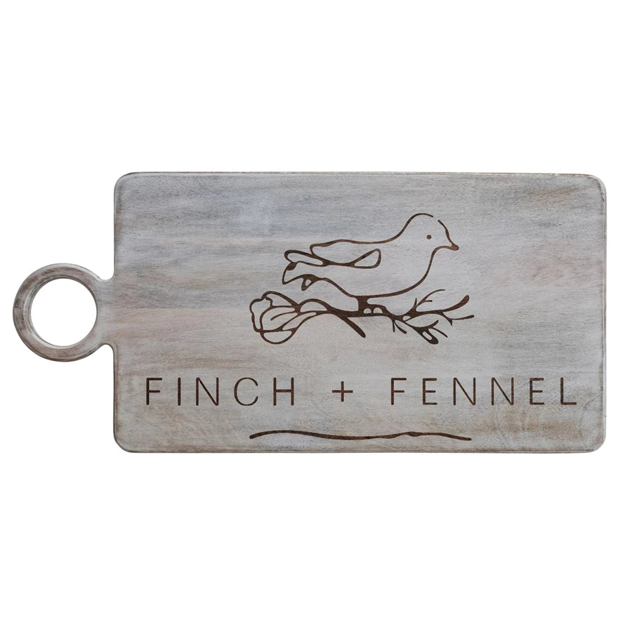 Mango Wood Sign Board, Finch + Fennel, Whitewashed