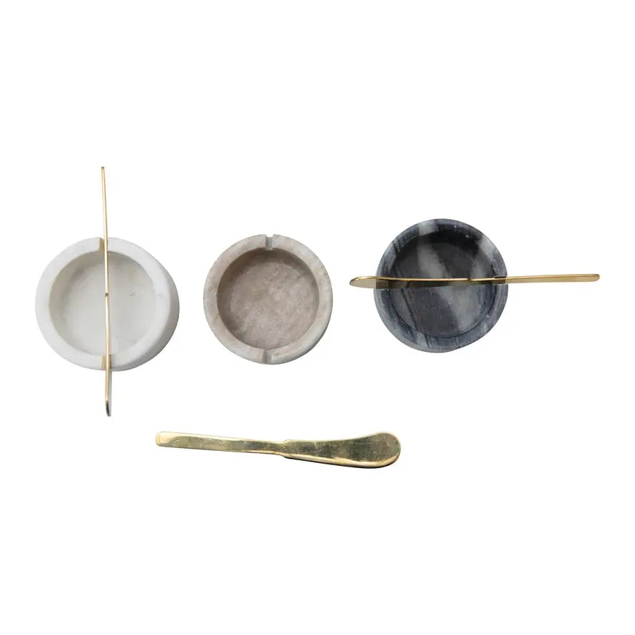 Creative Co-Op Marble Bowl with Metal Spreader Knife, Set of 2, 3 Colors CREATIVE CO-OP