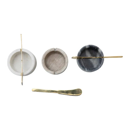 Creative Co-Op Marble Bowl with Metal Spreader Knife, Set of 2, 3 Colors CREATIVE CO-OP