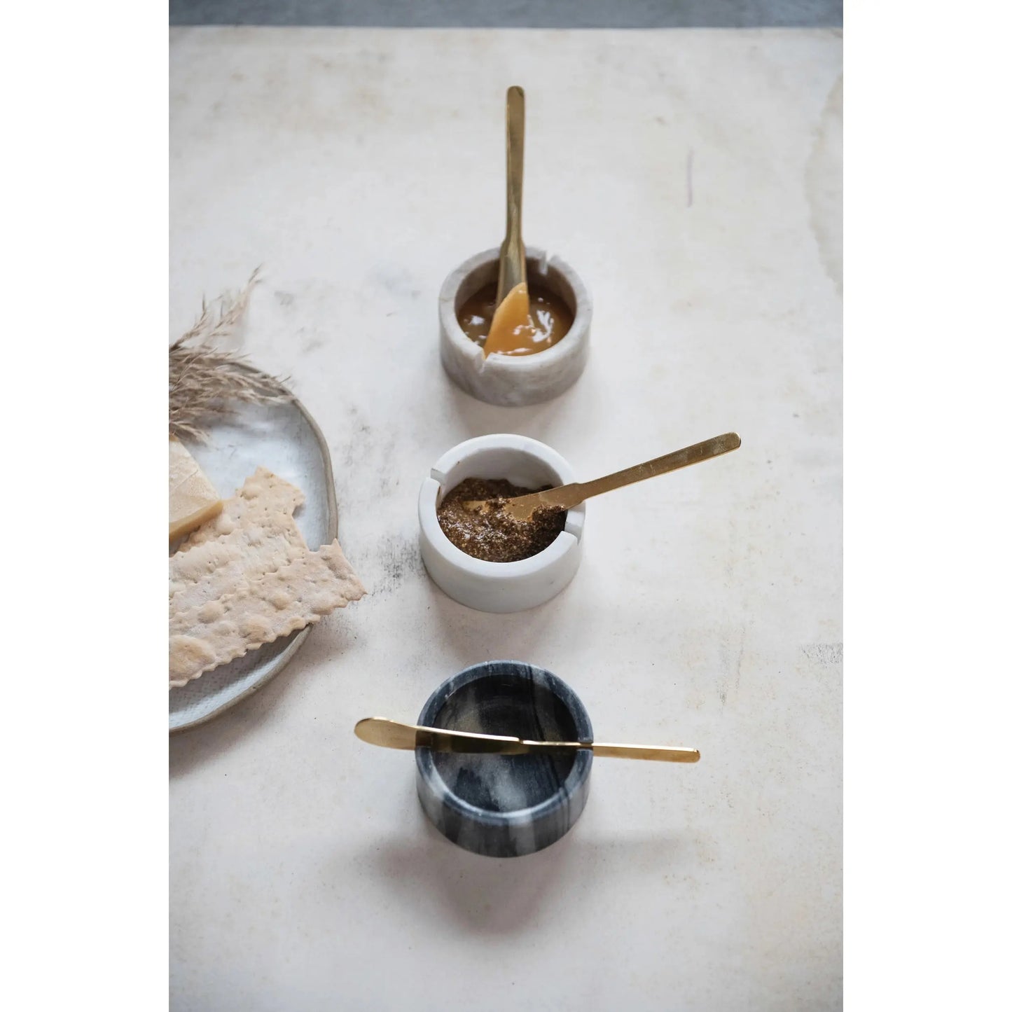 Creative Co-Op Marble Bowl with Metal Spreader Knife, Set of 2, 3 Colors CREATIVE CO-OP