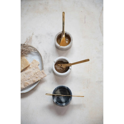 Creative Co-Op Marble Bowl with Metal Spreader Knife, Set of 2, 3 Colors CREATIVE CO-OP