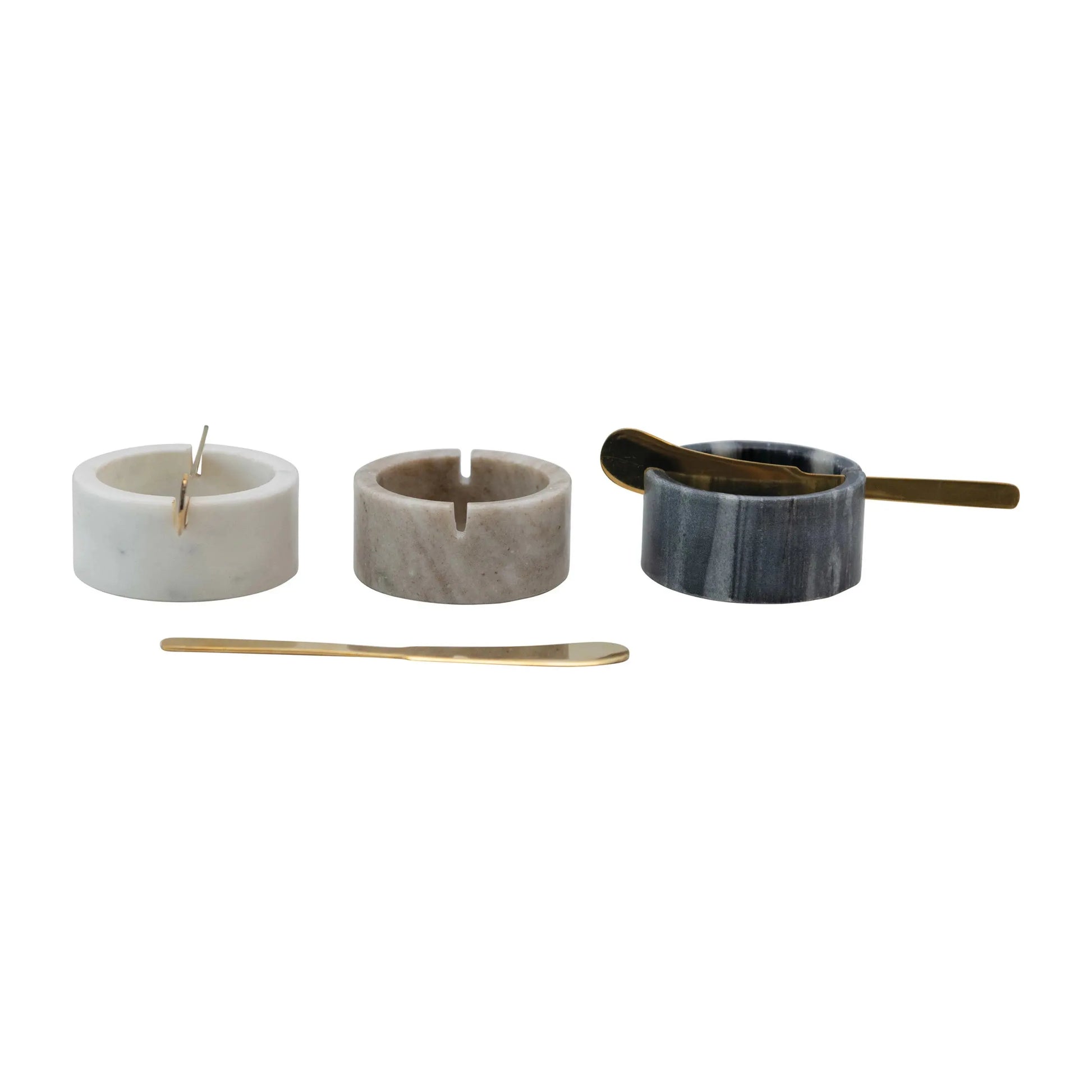 Creative Co-Op Marble Bowl with Metal Spreader Knife, Set of 2, 3 Colors CREATIVE CO-OP