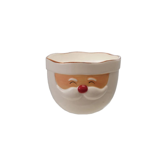 Stoneware Santa Head Shaped Mixing Bowl with Red Rim