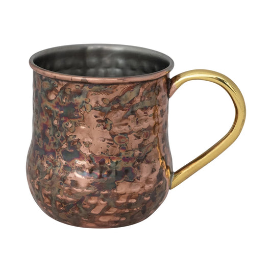 Hammered Stainless Steel Mule Mug w/ Brass Handle, Oxidized Copper Finish