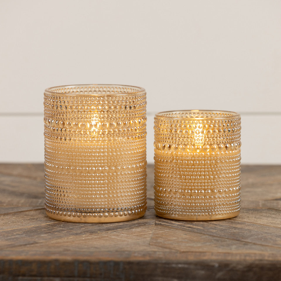 Champagne Dotted Glass Flameless Candle, 3.25"