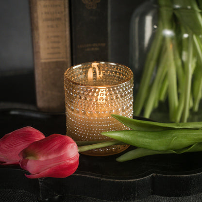 Champagne Dotted Glass Flameless Candle, 3.25"