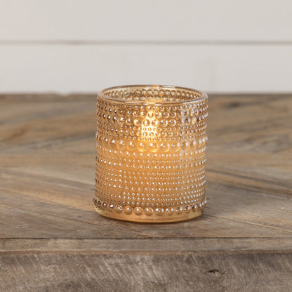 Champagne Dotted Glass Flameless Candle, 3.25"