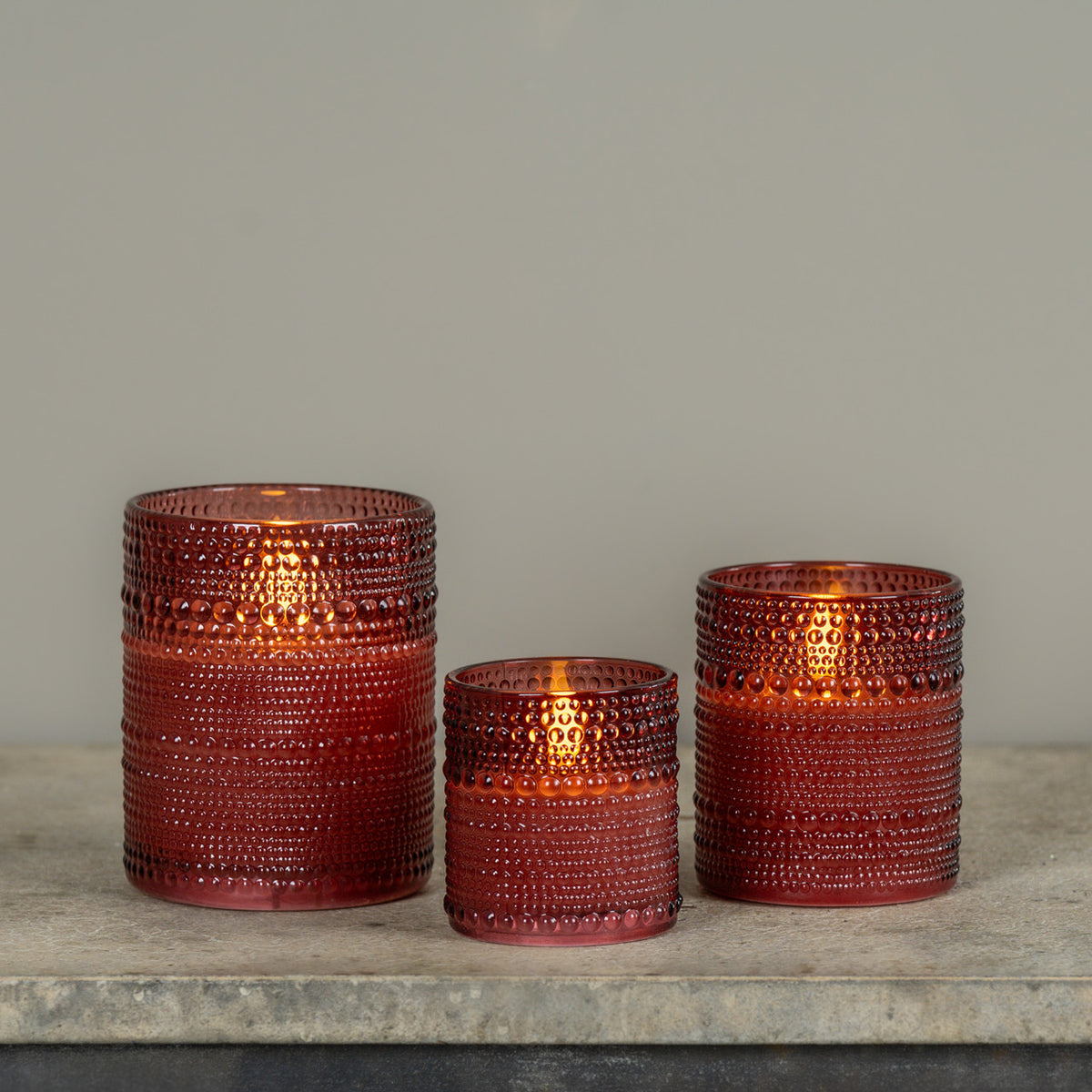 Burgundy Dotted Glass Flameless Candle, 4"