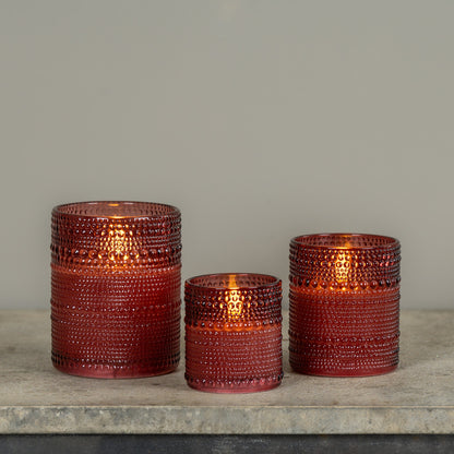Burgundy Dotted Glass Flameless Candle, 4"