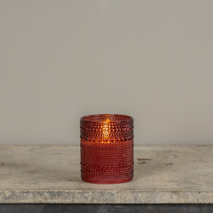 Burgundy Dotted Glass Flameless Candle, 4"