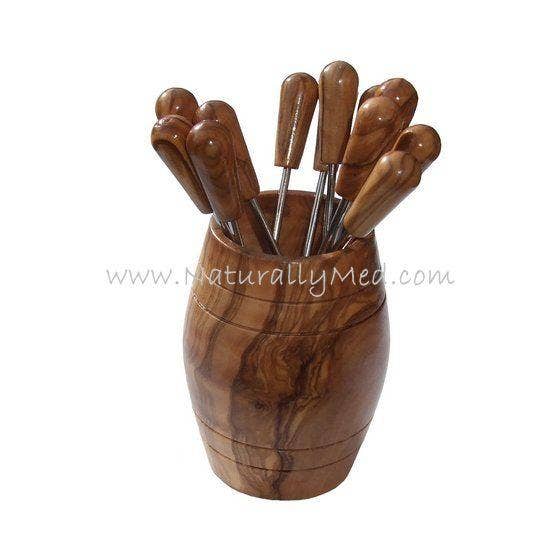 Olive Wood Barrel with 6 Olive Picks  Browns Kitchen