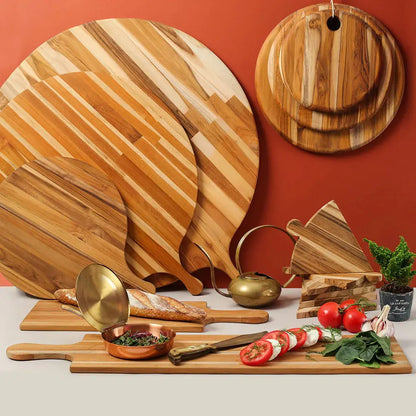 Proteak Atlas Round Serving Board with Handle 22 x 18 x 0.5 PROTEAK