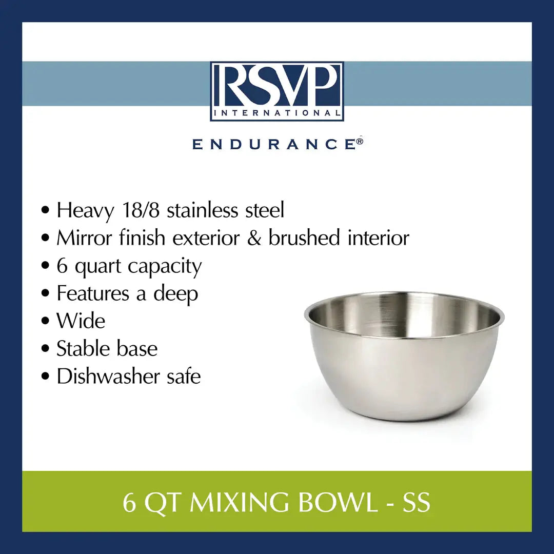 RSVP 6 QT Mixing Bowl Stainless Steel RSVP