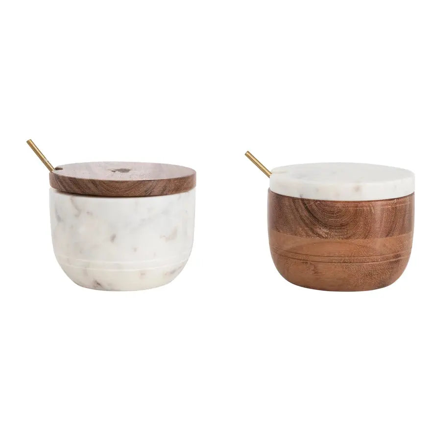 Creative Co-Op Round Marble Wood Covered Bowl CREATIVE CO-OP