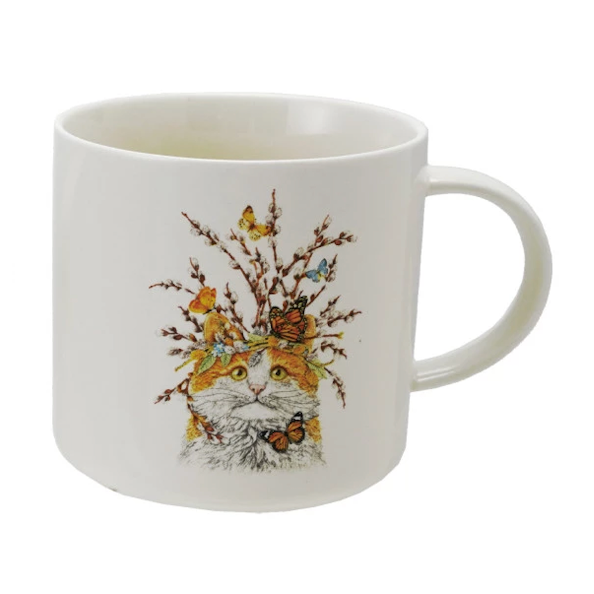 Stoneware Mug with Cat & Flora/Fauna