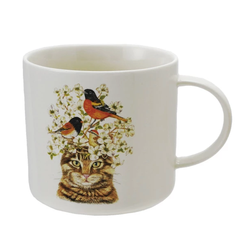 Stoneware Mug with Cat & Flora/Fauna