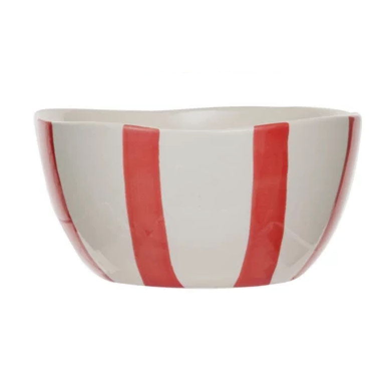 Hand-Painted Stoneware Bowl, Red, Aqua & Cream Color, 4 Styles