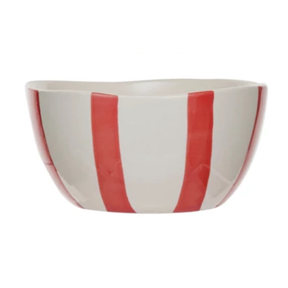 Hand-Painted Stoneware Bowl, Red, Aqua & Cream Color, 4 Styles