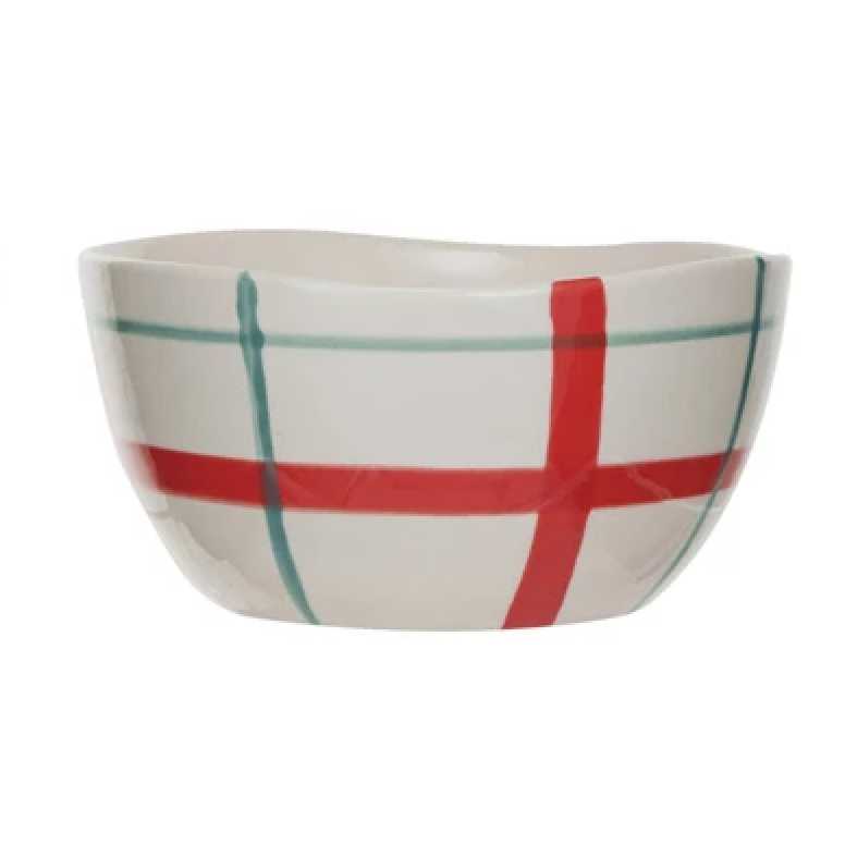 Hand-Painted Stoneware Bowl, Red, Aqua & Cream Color, 4 Styles