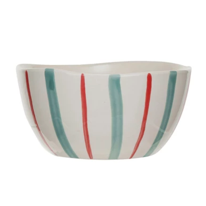 Hand-Painted Stoneware Bowl, Red, Aqua & Cream Color, 4 Styles