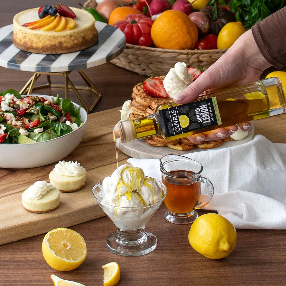 Olivelle Perfect Pairing Gift - Sicilian Lemon Infused Olive Oil & Vine-Ripened Raspberry White Barrel Aged Balsamic