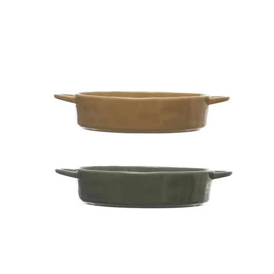 Stoneware Serving Bowl Baker w/ Handles, 2 Colors Bakeware Browns Kitchen