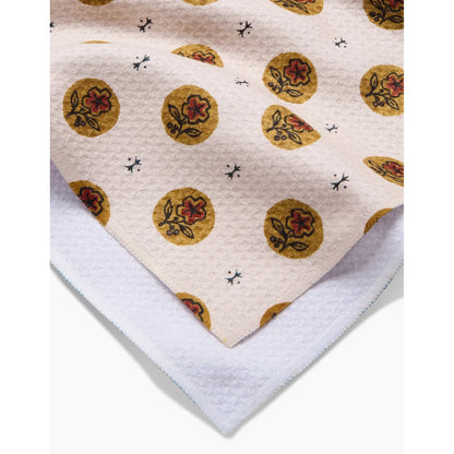 Artisanal Floral Cream Geometry Tea Towel