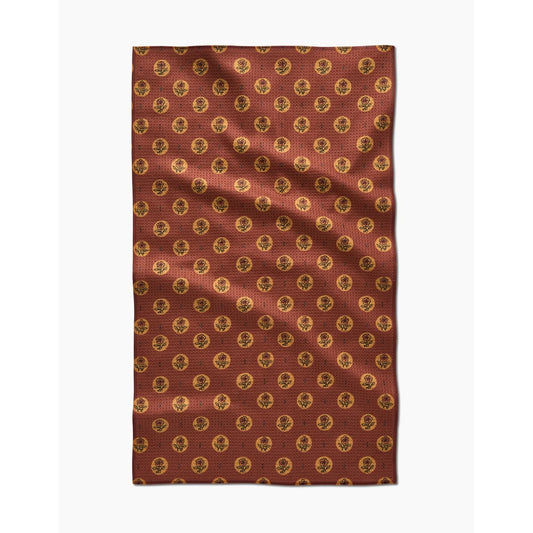 Artisanal Floral Orange Geometry Tea Towel